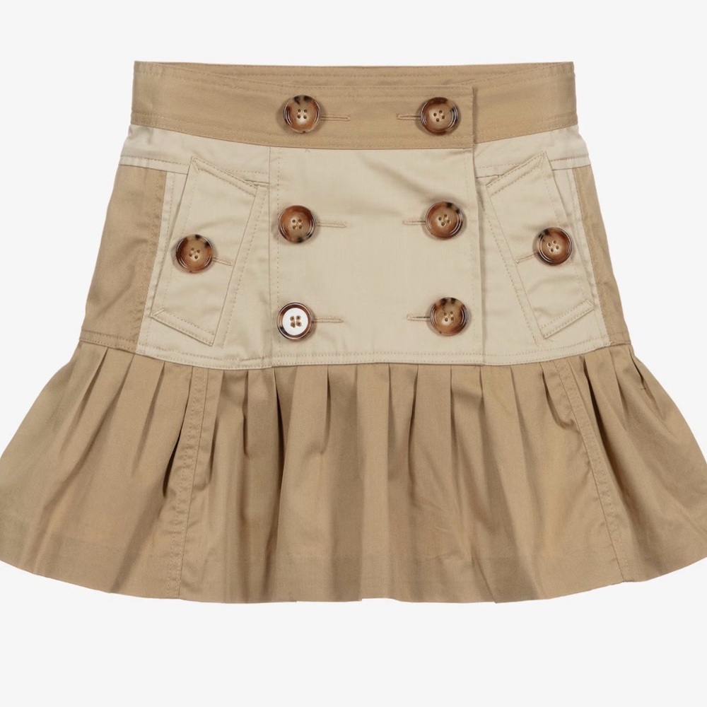 Burberry Khaki Pleated Button-Front Mini Skirt